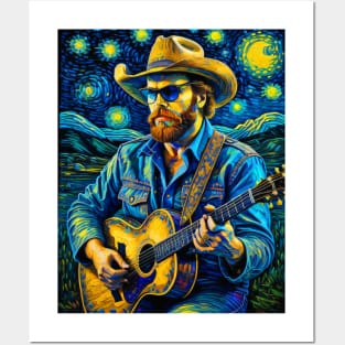 Hank Williams Jr in starry night Posters and Art